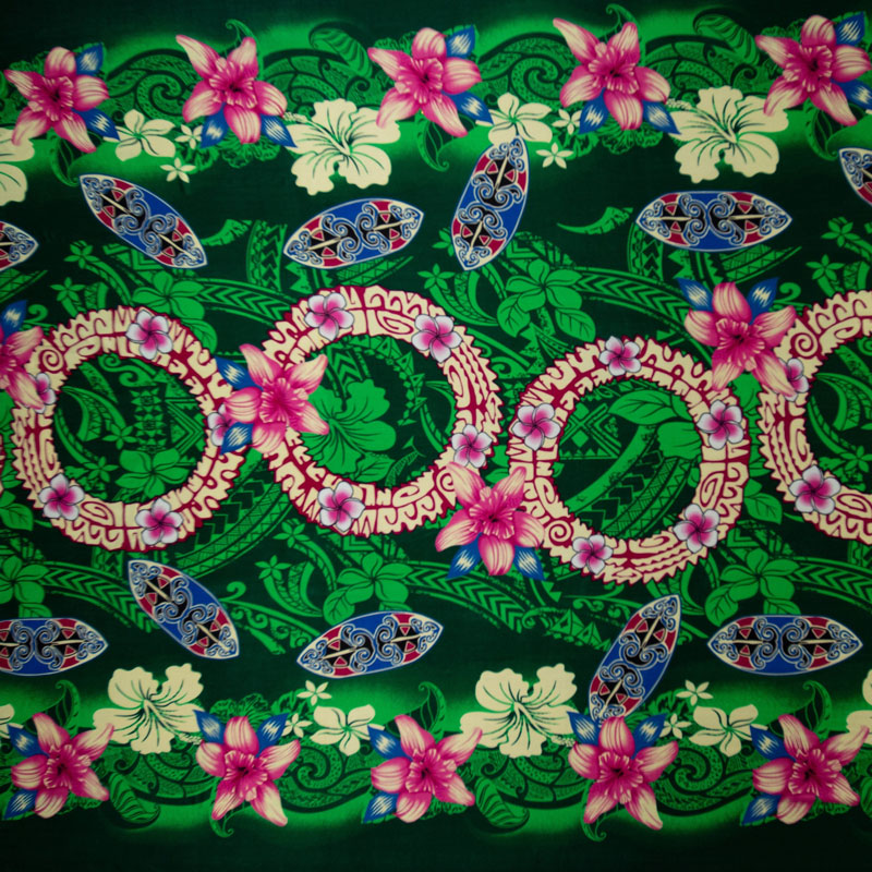 Rayon Fabric Rings of Polynesia Print