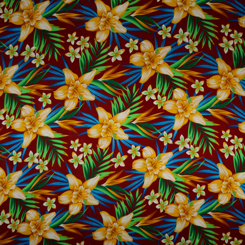 Hippeastrum Plumeria Birds Of Paradise Palm Leaves Rayon Fabric - Tropical Floral Print, 45" Width (1 Yard)