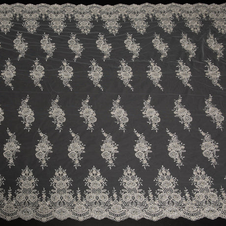 1 Yard Elegant Embroidered Tulle Lace Fabric with Exquisite Design 50/52" Wide