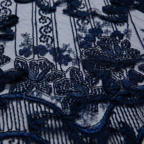 1 Yard Tulle Lace Fabric with Embroidery and Tape Work, 52" Wide