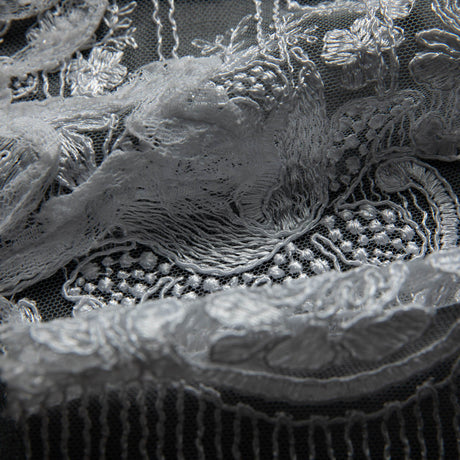 1 Yard Tulle Lace Fabric with Embroidery and Tape Work, 52" Wide