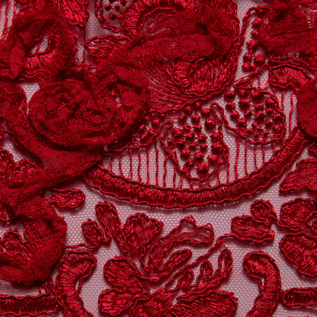 1 Yard Tulle Lace Fabric with Embroidery and Tape Work, 52" Wide