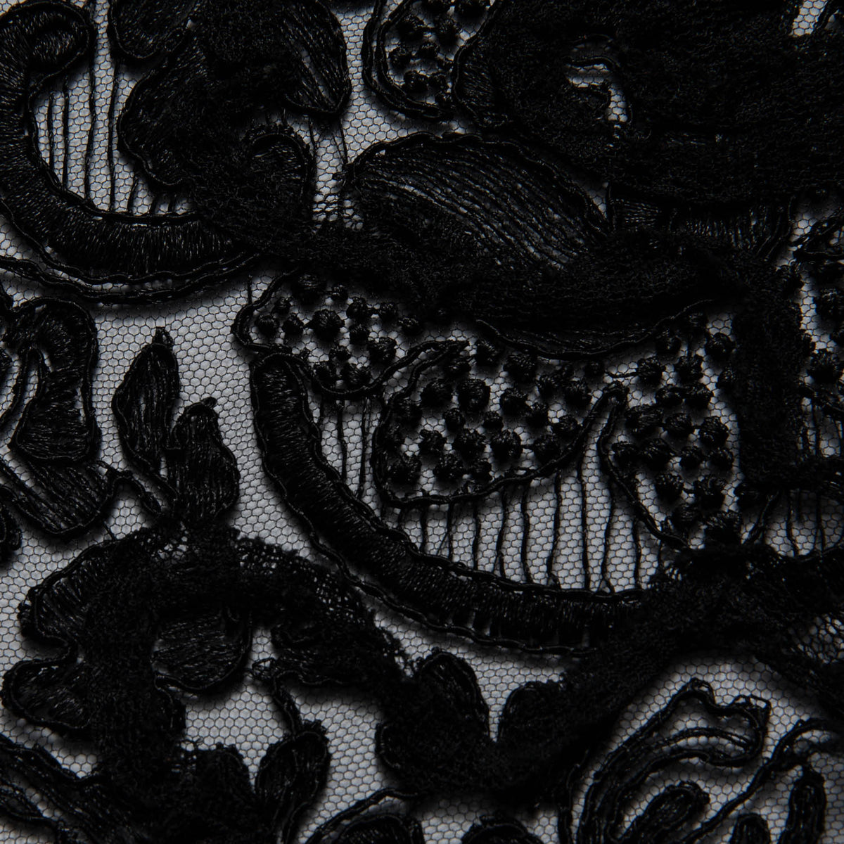 1 Yard Tulle Lace Fabric with Embroidery and Tape Work, 52" Wide