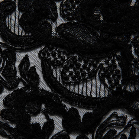 1 Yard Tulle Lace Fabric with Embroidery and Tape Work, 52" Wide