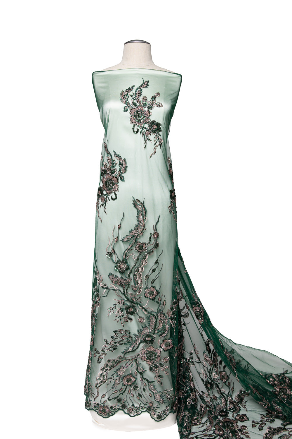 1 Yard Premium Floral Embroidered Lace with Beads & Sequins 50/52" Wide Polyester Mesh for Formalwear