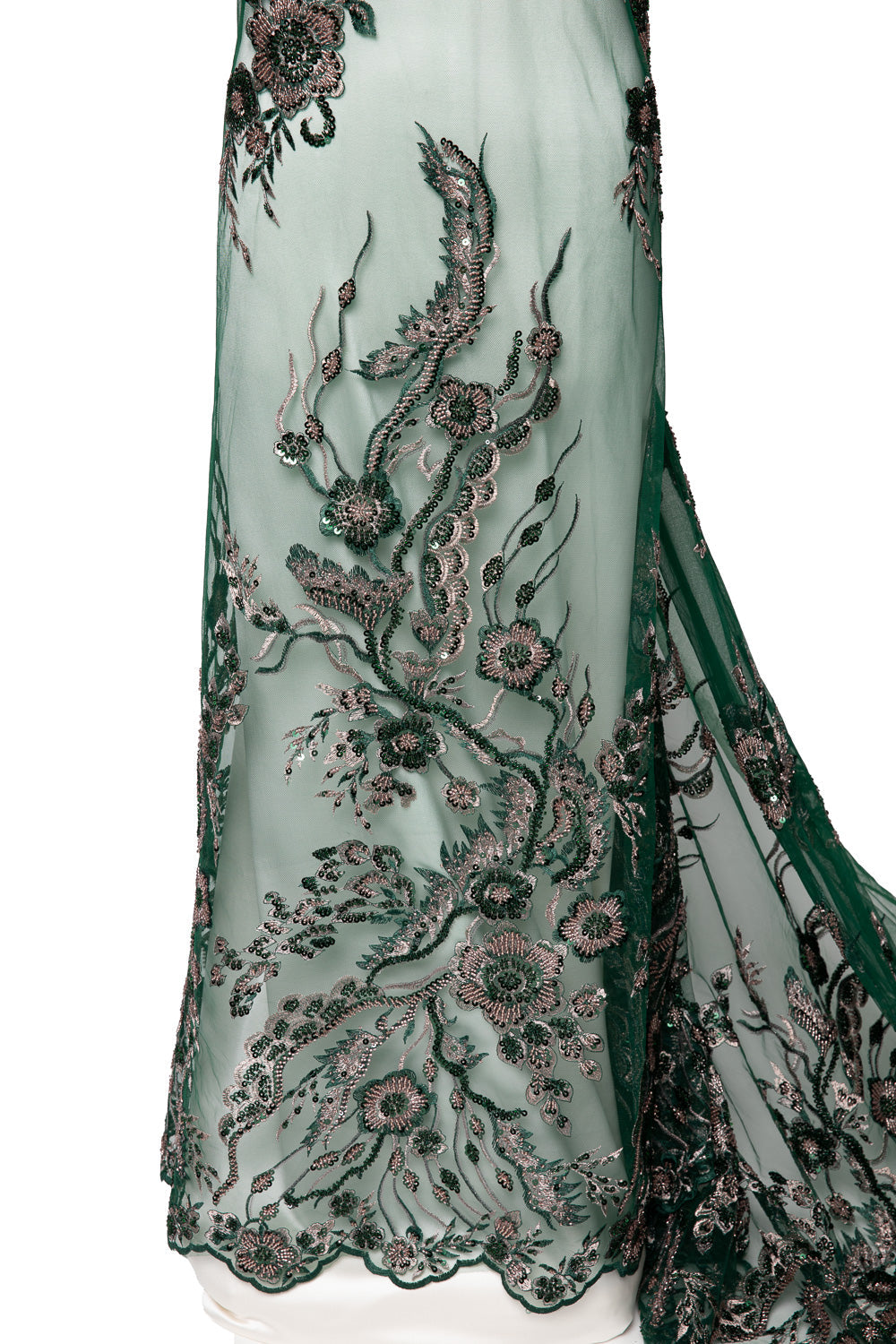 1 Yard Premium Floral Embroidered Lace with Beads & Sequins 50/52" Wide Polyester Mesh for Formalwear