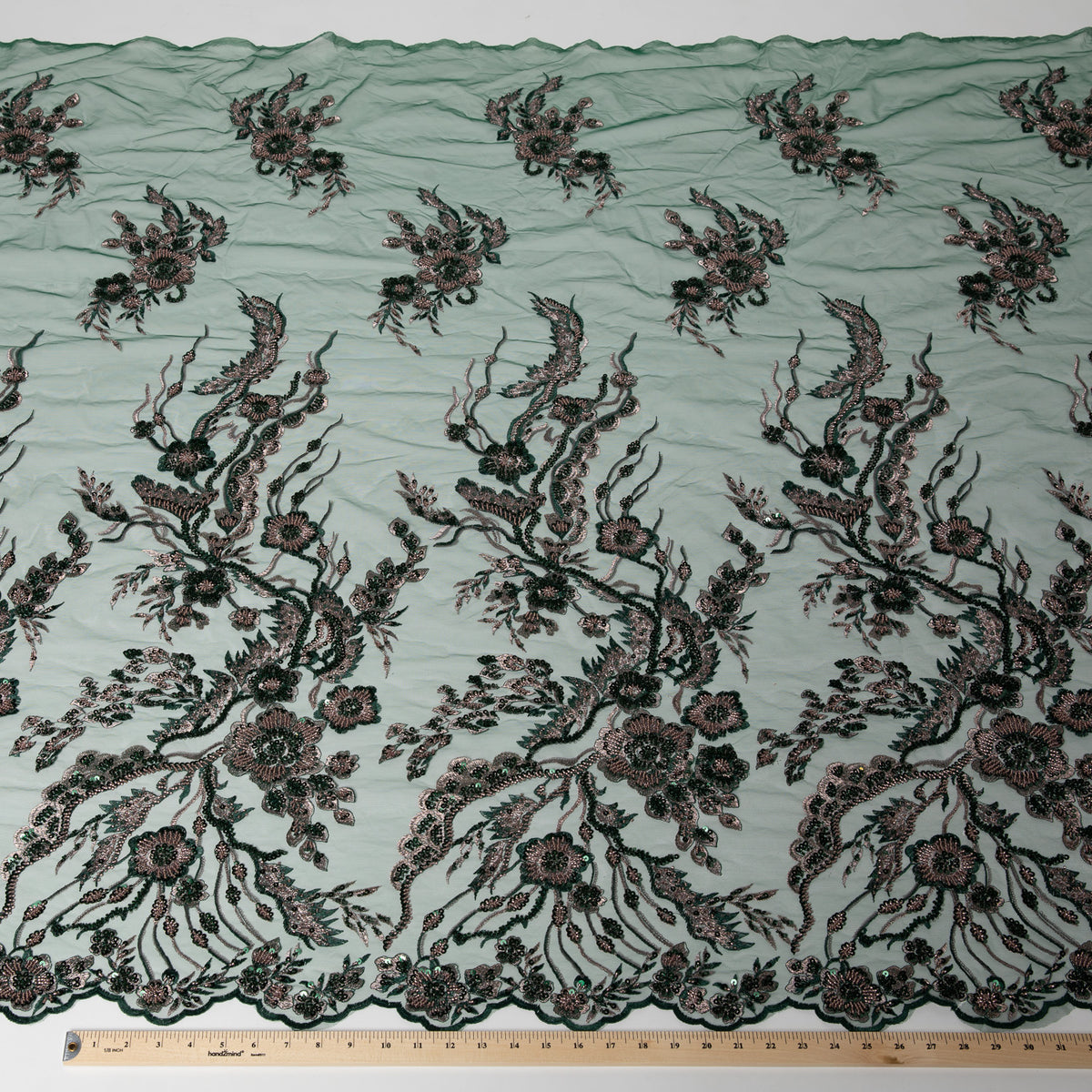 1 Yard Embroidered Beaded and Sequined Lace Fabric with Floral Pattern 50/52" Wide