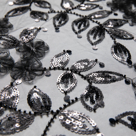 1 Yard Tulle Lace Fabric with Embroidered Tape Work & Floral Pattern, 52" Wide