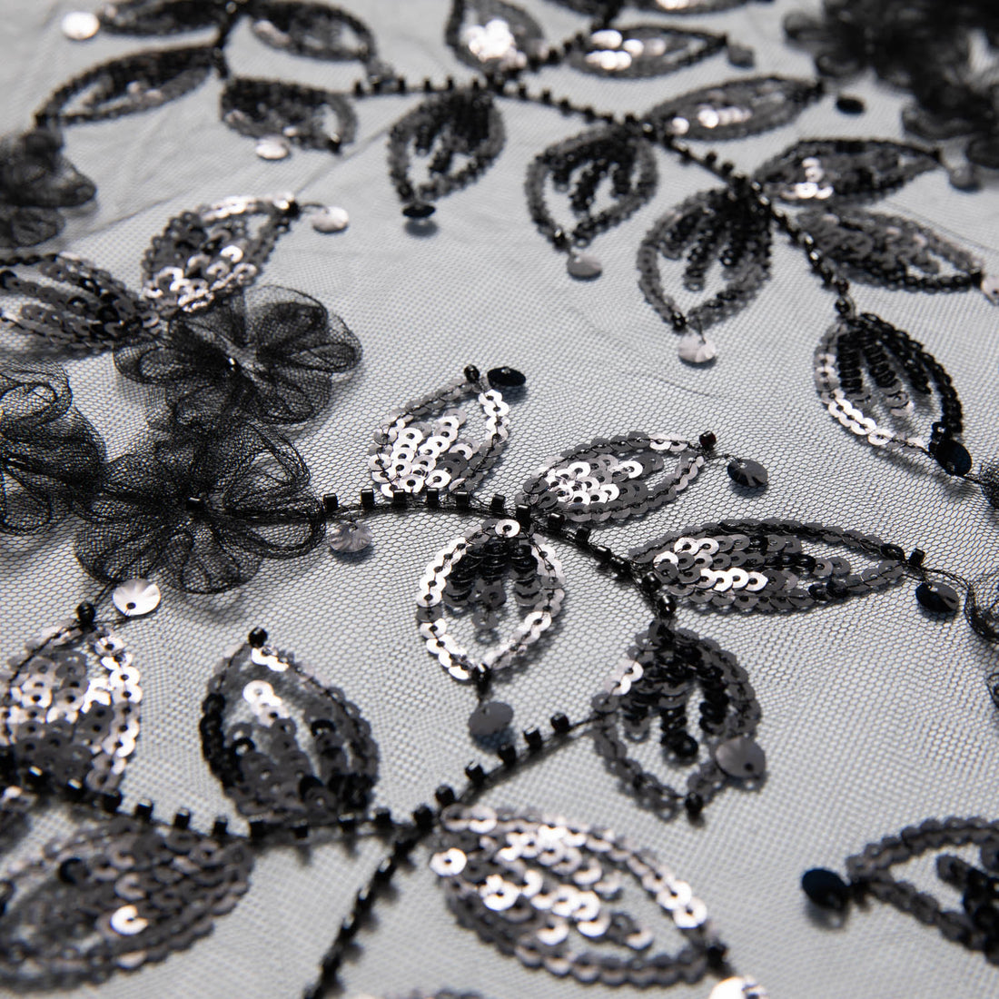 1 Yard Designer Tulle Lace Fabric with Intricate Tape Work and Floral Motif – 52" Wide