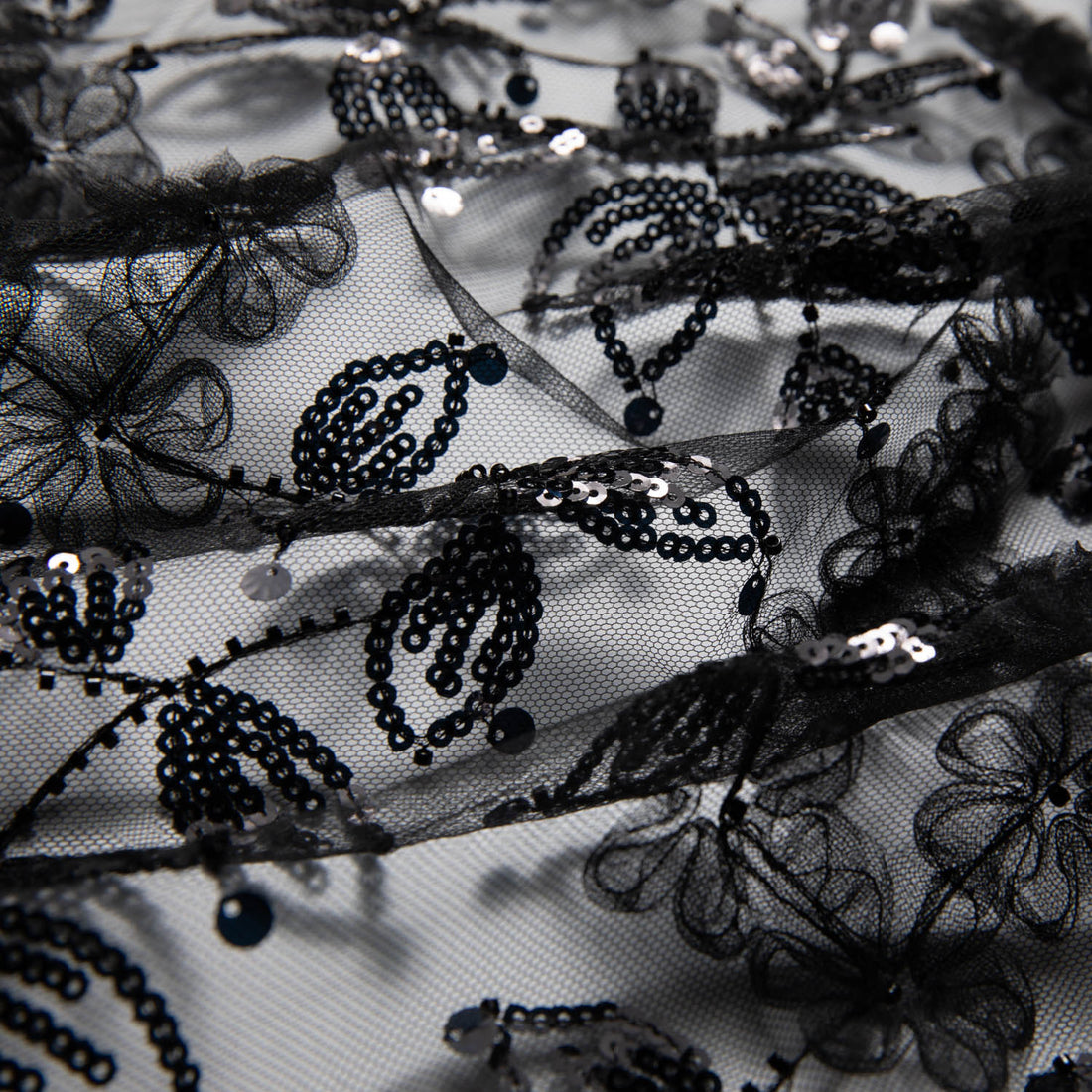 1 Yard Designer Tulle Lace Fabric with Intricate Tape Work and Floral Motif – 52" Wide