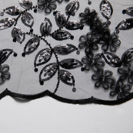 1 Yard Designer Tulle Lace Fabric with Intricate Tape Work and Floral Motif – 52" Wide