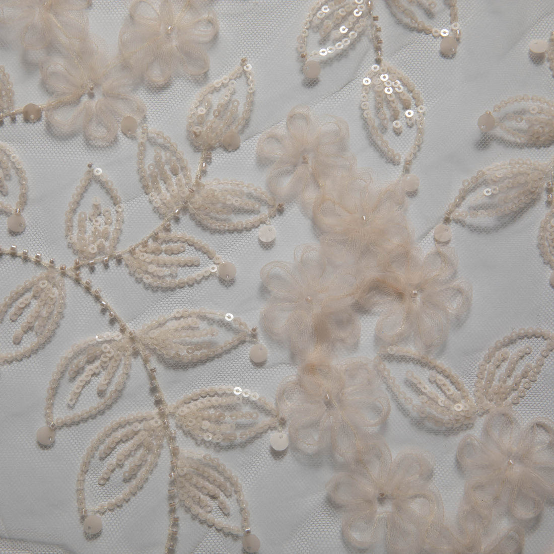 1 Yard Designer Tulle Lace Fabric with Intricate Tape Work and Floral Motif – 52" Wide