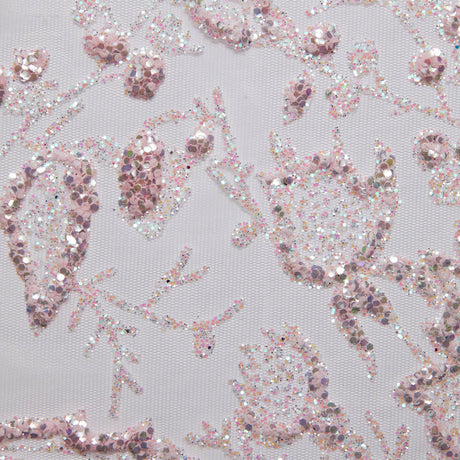 1 Yard Tulle Lace Fabric with Glitter and Floral Pattern, 58" Wide
