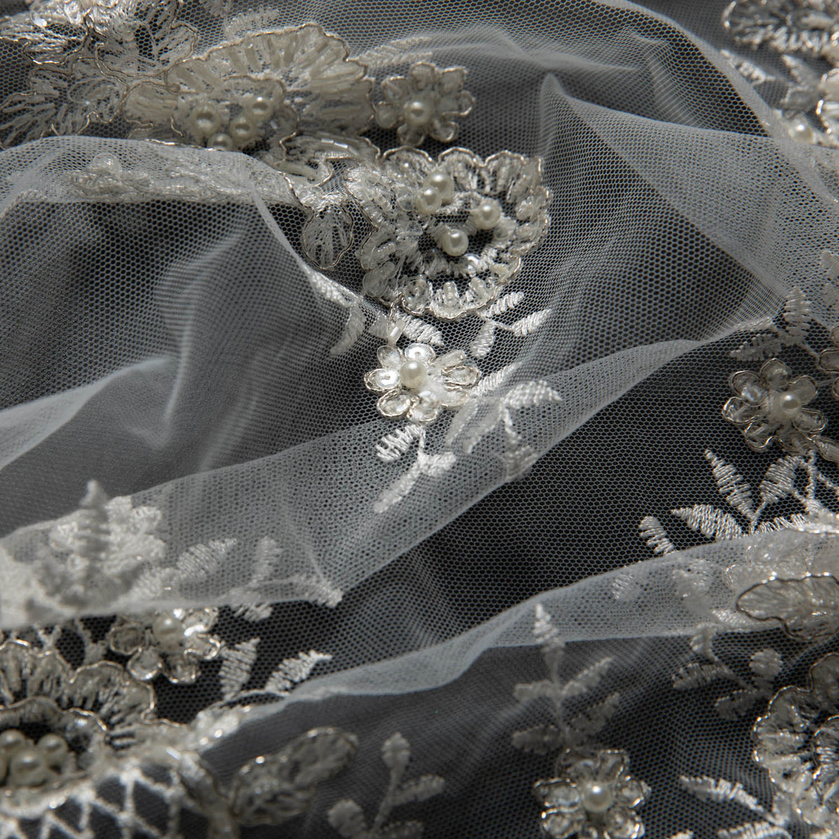 1 Yard Elegant Embroidered Tulle Lace Fabric with Exquisite Design 50/52" Wide