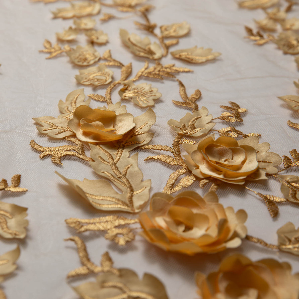 1 Yard Tulle Lace Fabric Embroidered with Applique and Incredible 3D Floral Pattern, 58" Wide