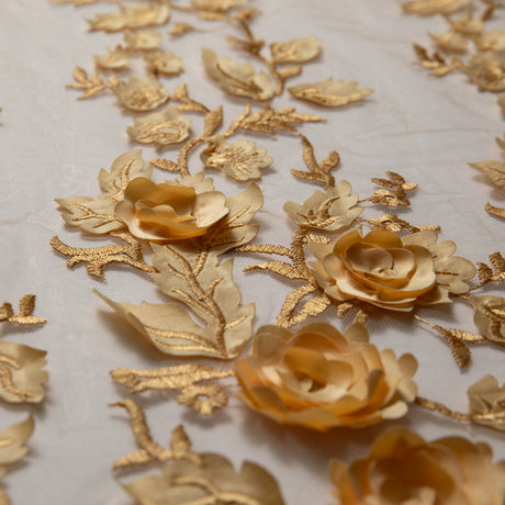 1 Yard Tulle Lace Fabric Embroidered with Applique and Incredible 3D Floral Pattern, 58" Wide