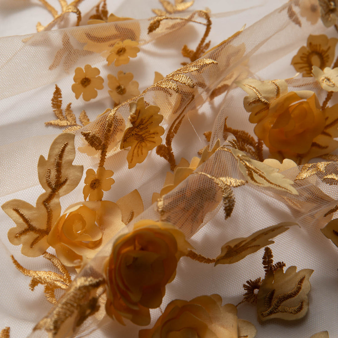 1 Yard Luxury Embroidered Tulle Lace with Appliqué 3D Floral Pattern, 58 Inch Wide Decorative Fabric