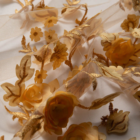 1 Yard Luxury Embroidered Tulle Lace with Appliqué 3D Floral Pattern, 58 Inch Wide Decorative Fabric