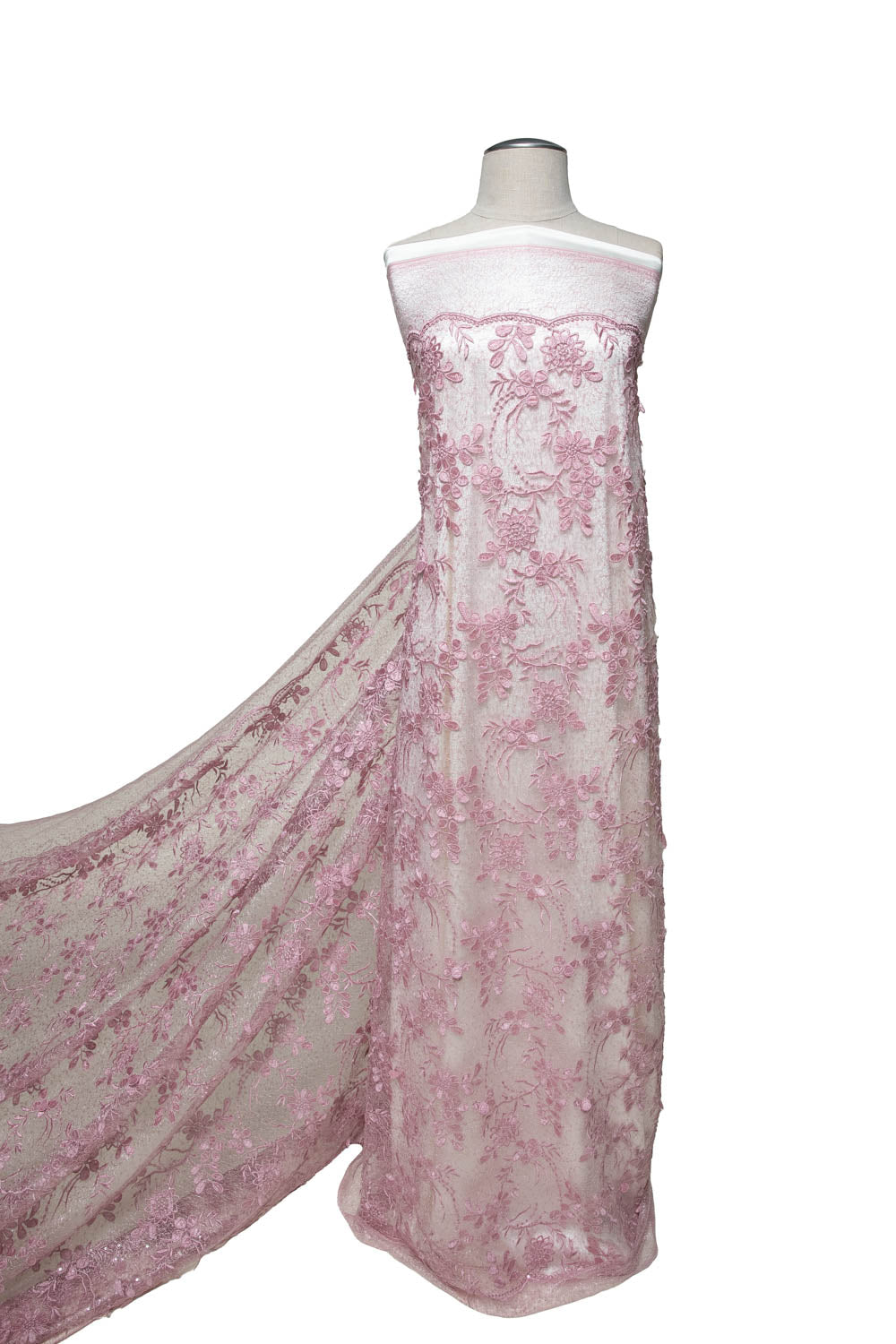 1 Yard Elegant Spider Mesh Lace Fabric with 3D Floral Embroidery & Sequins, 50/52" Wide, 100% Polyester