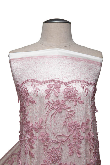 1 Yard Elegant Spider Mesh Lace Fabric with 3D Floral Embroidery & Sequins, 50/52" Wide, 100% Polyester