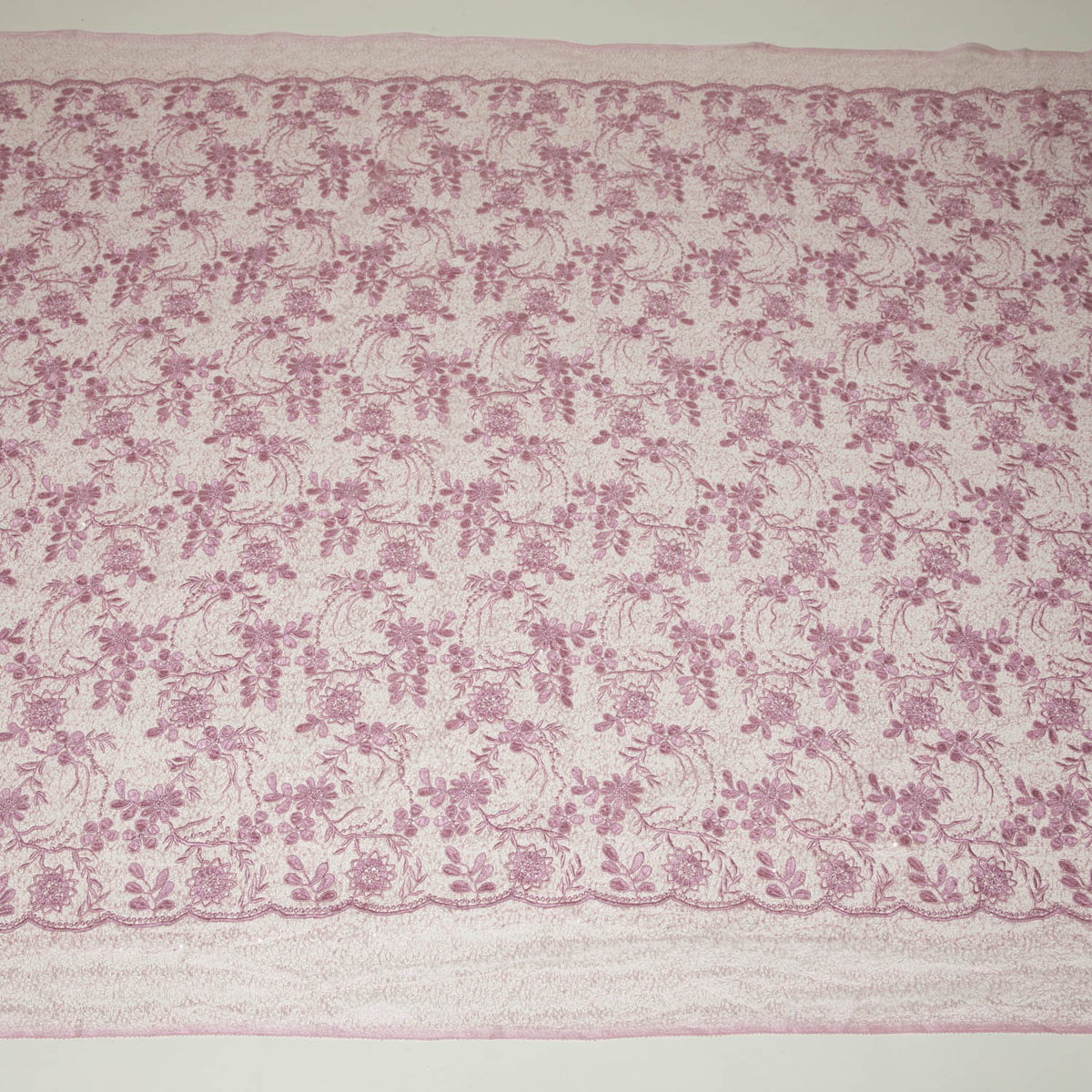 1 Yard Spider Mesh Lace Fabric with 3D Floral Embroidery, Applique & Sequins