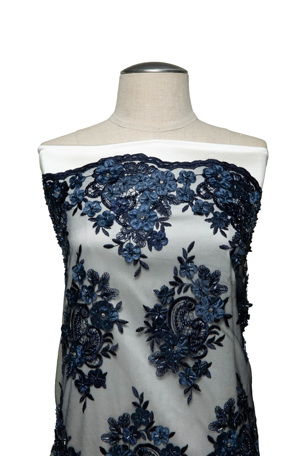 1 Yard Tulle Lace Embroidered Fabric with 3D Applique & Beads 50/52" Width