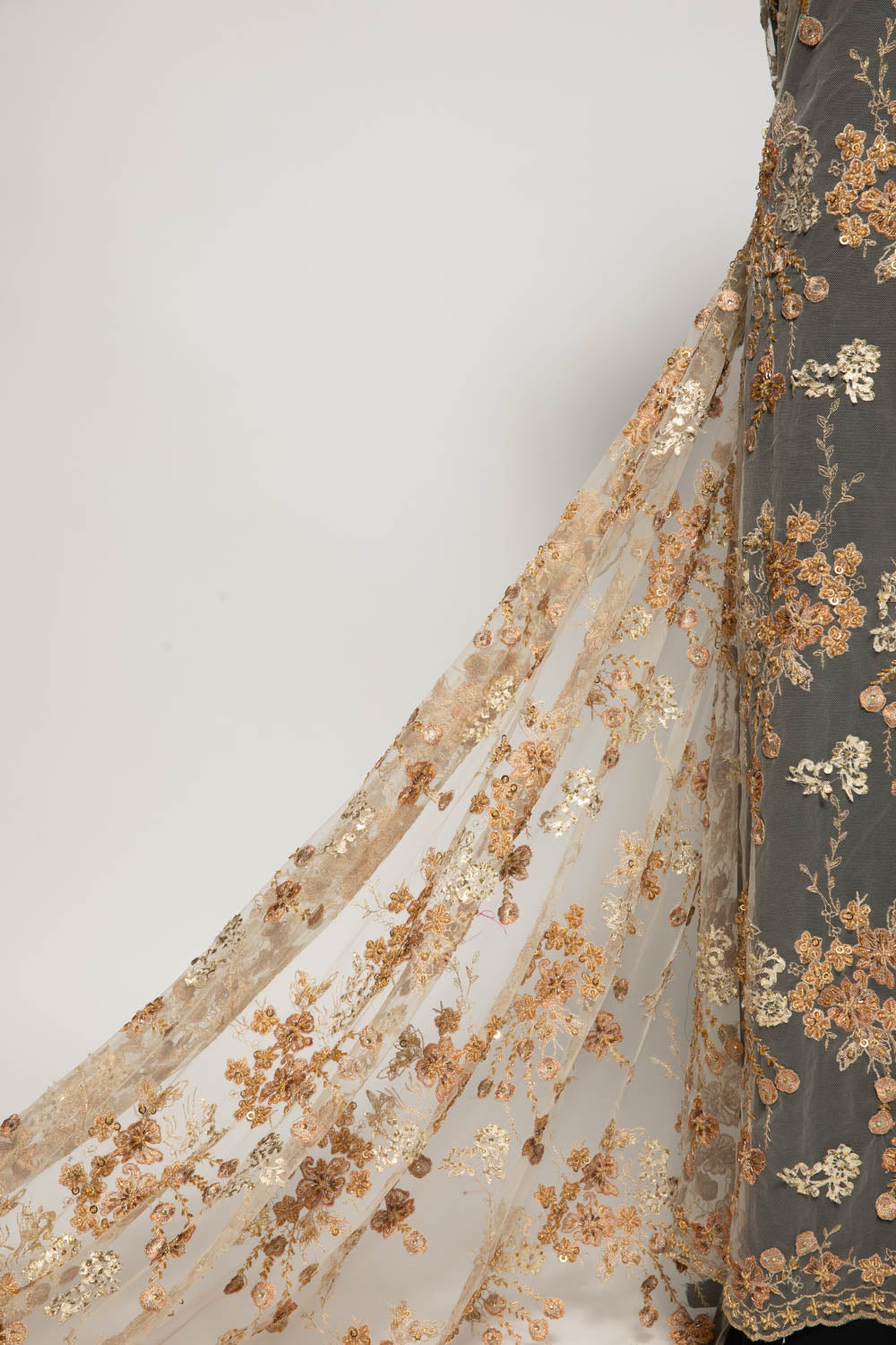 1 Yard Elegant Tulle Lace Fabric with 3D Floral Embroidery & Applique, 52/54" Wide