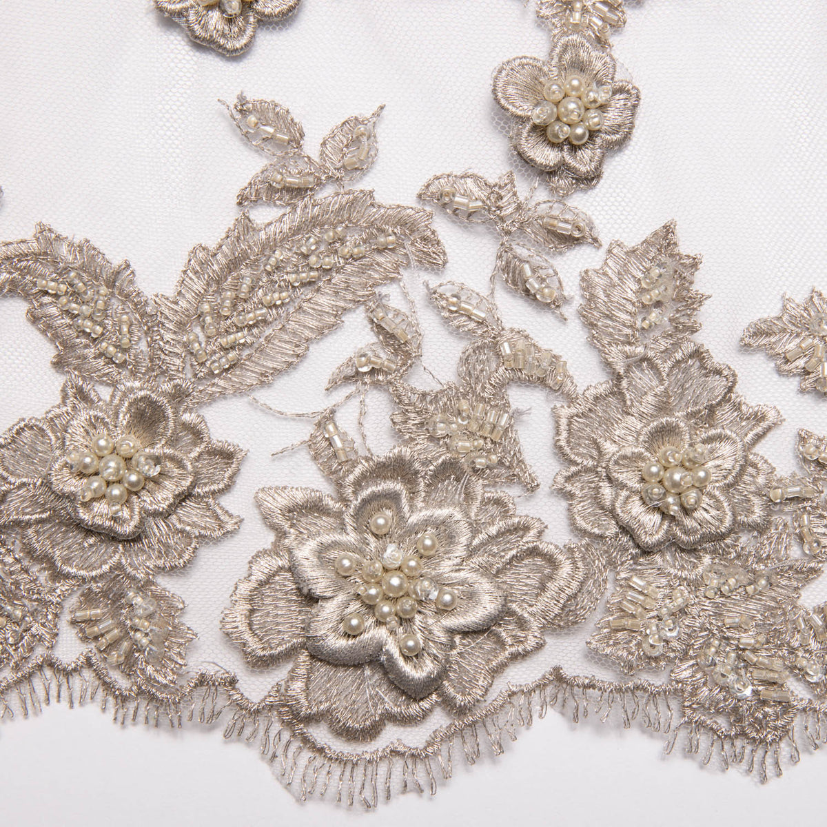 1 Yard Tulle Lace Fabric Embroidered Applique 3D Floral Pattern Elegant Look 52" Wide