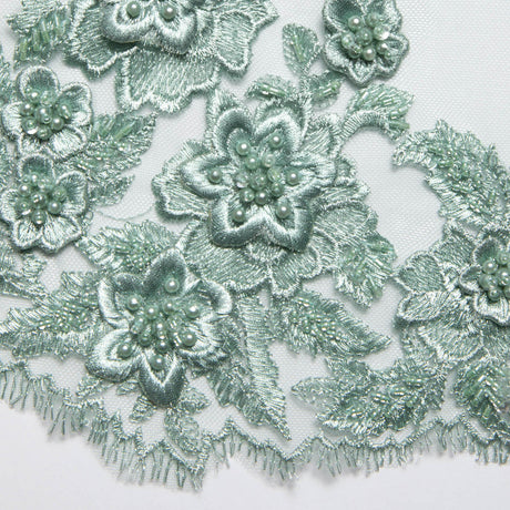 1 Yard Tulle Lace Fabric Embroidered Applique 3D Floral Pattern Elegant Look 52" Wide