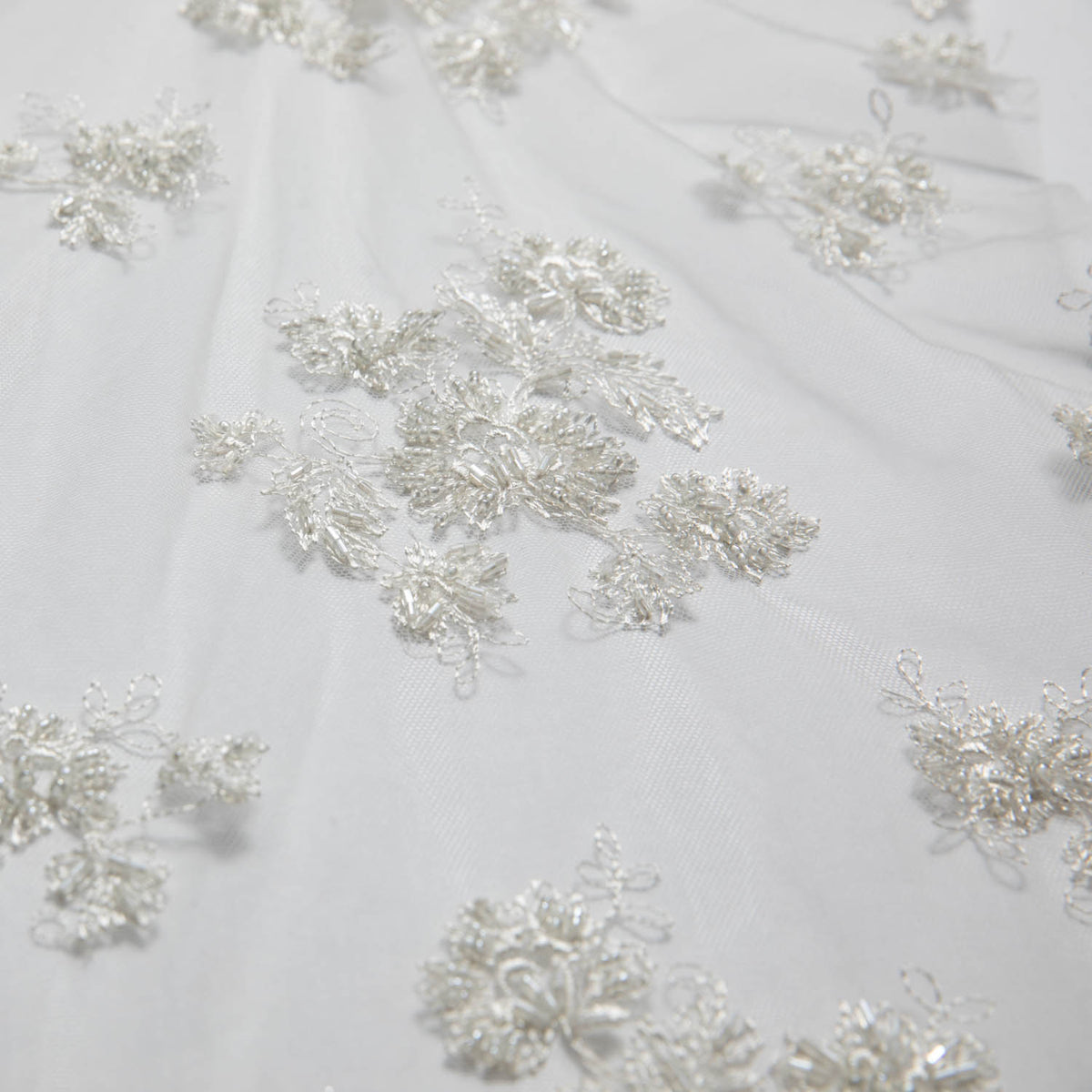 1 Yard Soft Tulle Lace Fabric Embroidered Elegant Floral Design Lightweight 52" Wide