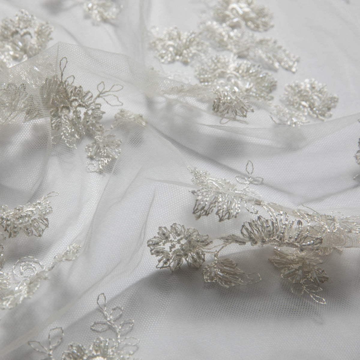 1 Yard Soft Tulle Lace Fabric Embroidered Elegant Floral Design Lightweight 52" Wide