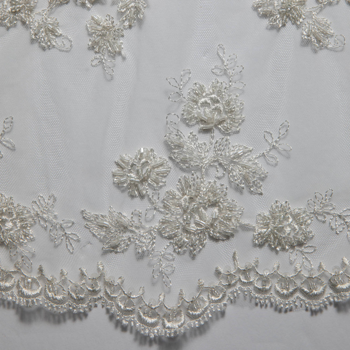 1 Yard Soft Tulle Lace Fabric Embroidered Elegant Floral Design Lightweight 52" Wide