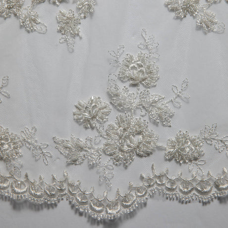 1 Yard Soft Tulle Lace Fabric Embroidered Elegant Floral Design Lightweight 52" Wide