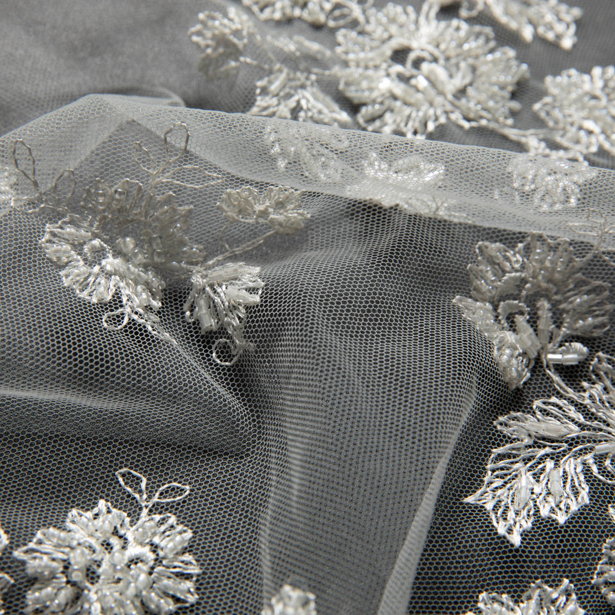 1 Yard Soft Tulle Lace Fabric Embroidered Elegant Floral Design Lightweight 52" Wide