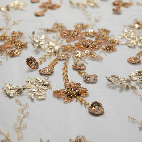 1 Yard ST Tulle Lace Fabric Embroidered Applique Beautiful 3D Floral Pattern 52/54" Wide