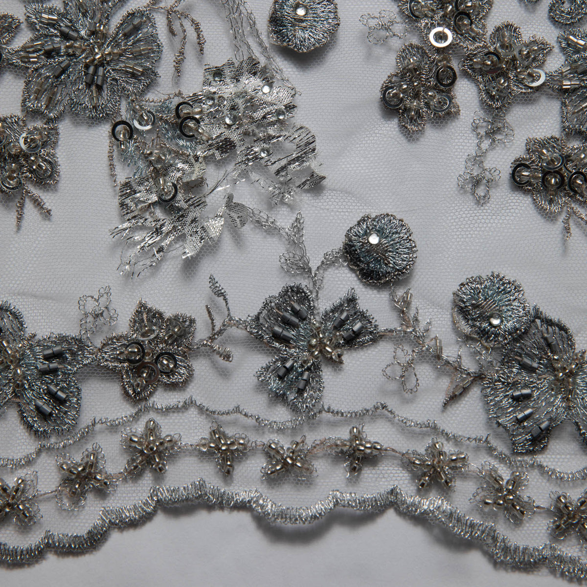 1 Yard ST Tulle Lace Fabric Embroidered Applique Beautiful 3D Floral Pattern 52/54" Wide