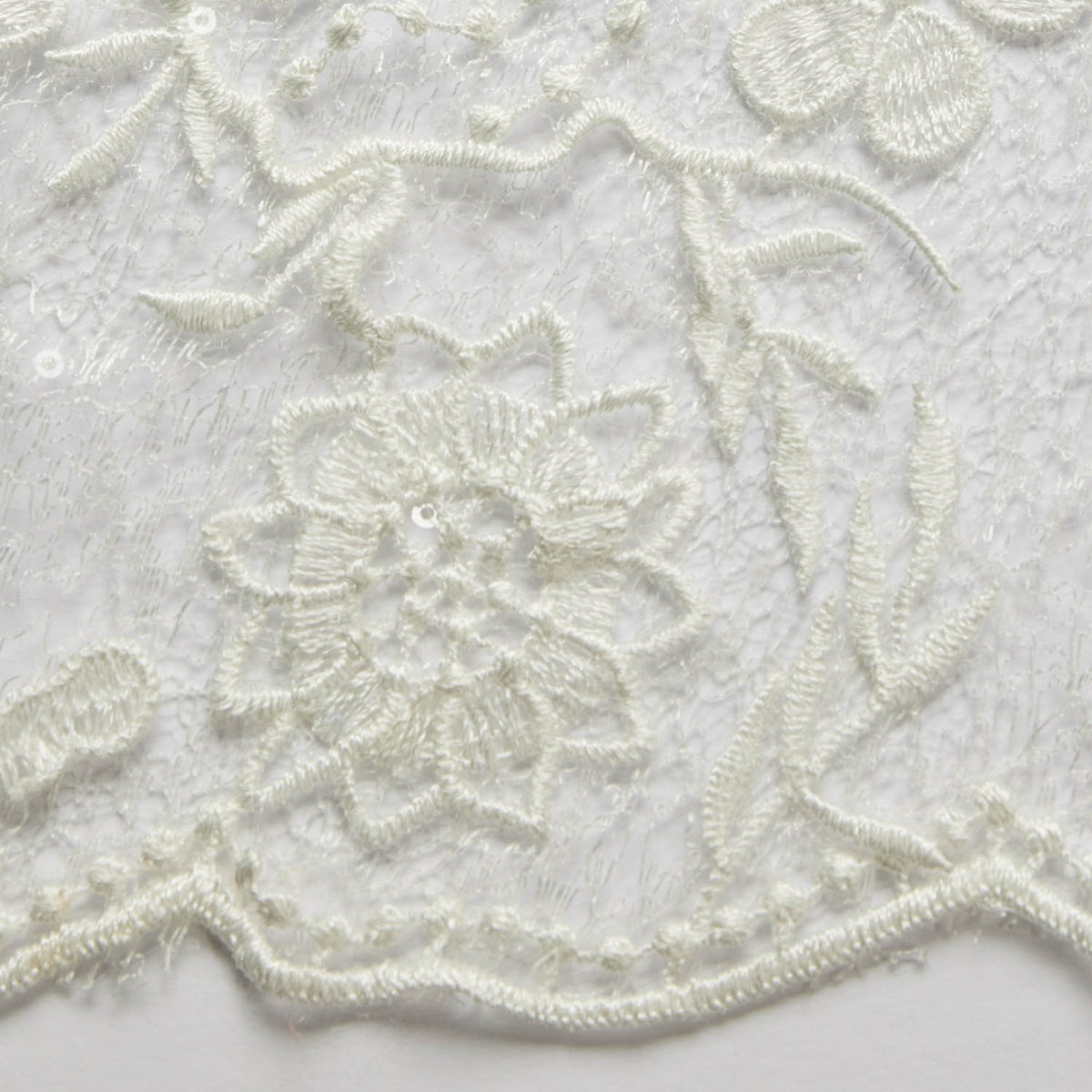 1 Yard Spider Mesh Lace Fabric with 3D Floral Embroidery, Applique & Sequins