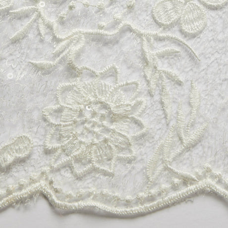 1 Yard Spider Mesh Lace Fabric with 3D Floral Embroidery, Applique & Sequins