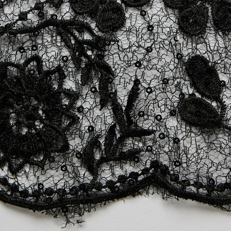 1 Yard Spider Mesh Lace Fabric with 3D Floral Embroidery, Applique & Sequins