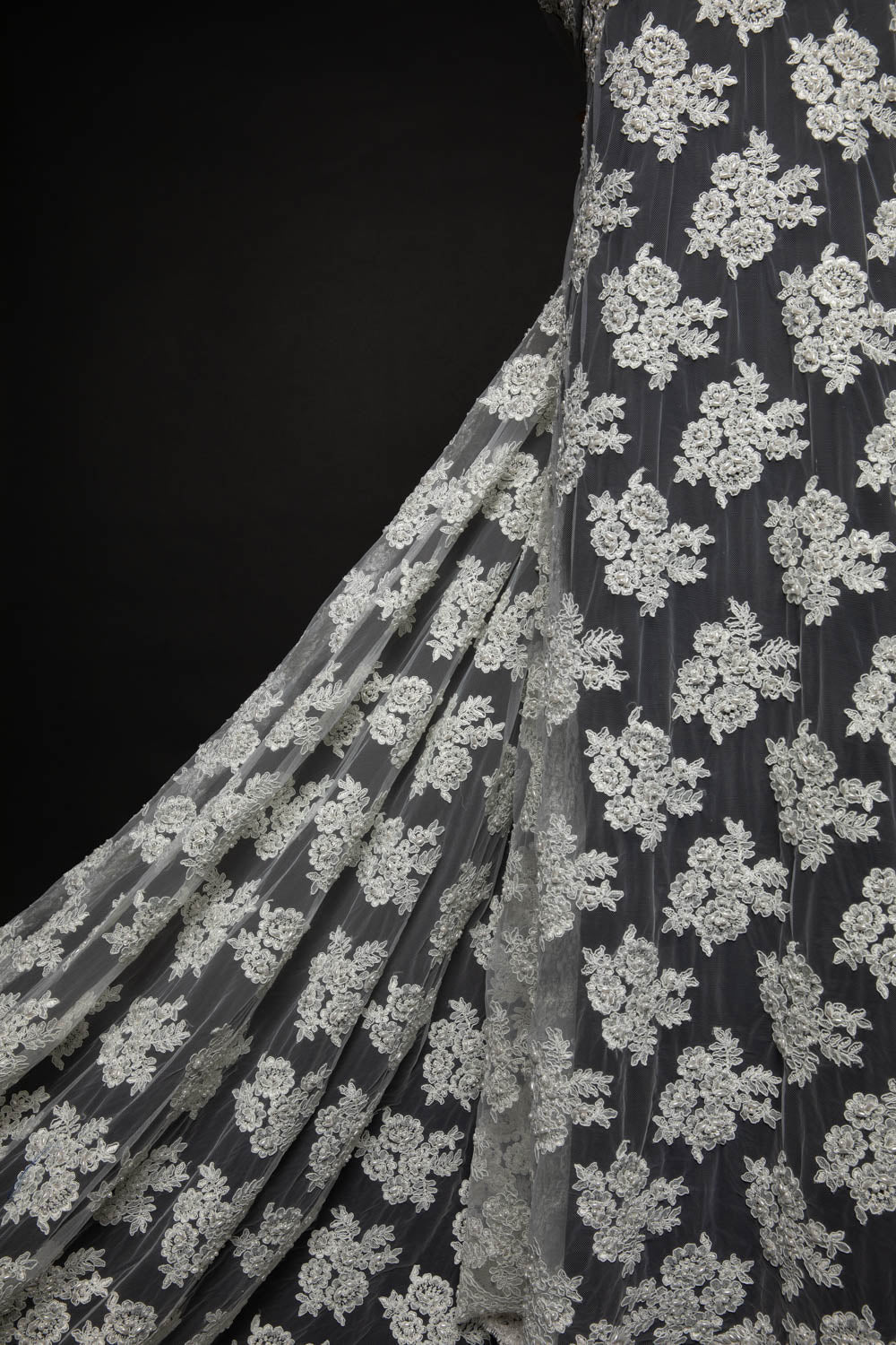 1 Yard Tulle Lace Fabric Embroidered with Beads and Floral Design 52/54" Wide