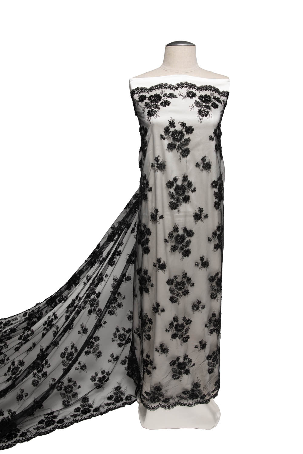 1 Yard Soft Tulle Lace Fabric with Elegant Floral Embroidery, 52" Wide, Exquisite for Dresses, Décor & Crafts