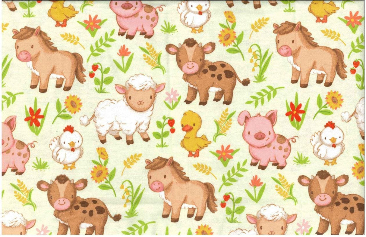 Flannel Fabric Farmyard Babies 100% Cotton