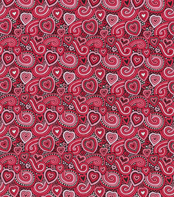 Quilting Cotton Paisley Hearts Black Valentine’s Day Fabric