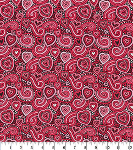 Quilting Cotton Paisley Hearts Black Valentine’s Day Fabric