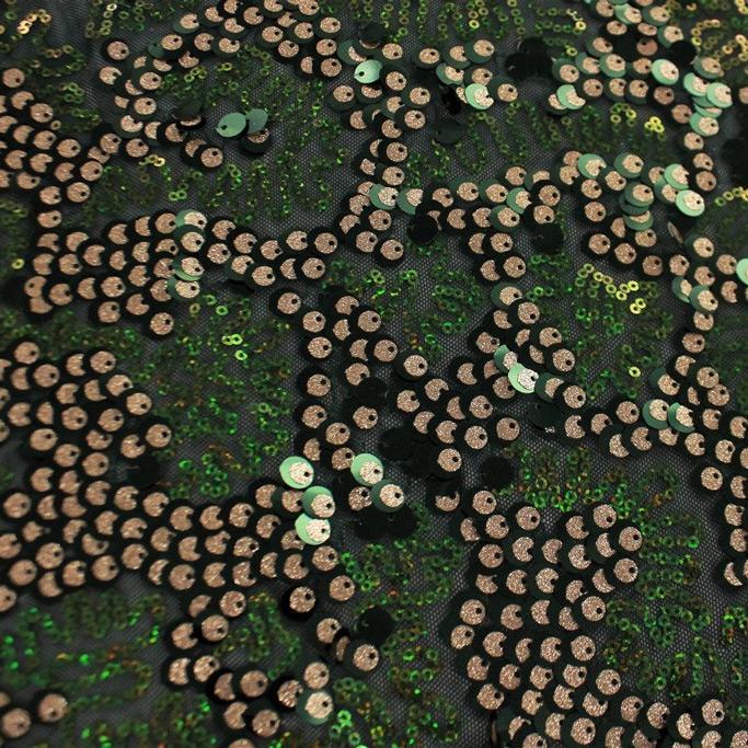 Fame Stretch Mesh Sequin Polyester Fabric - 2-Way Stretch, Embroidered Sequins, 50" Width, 287 GSM (1 Yard)