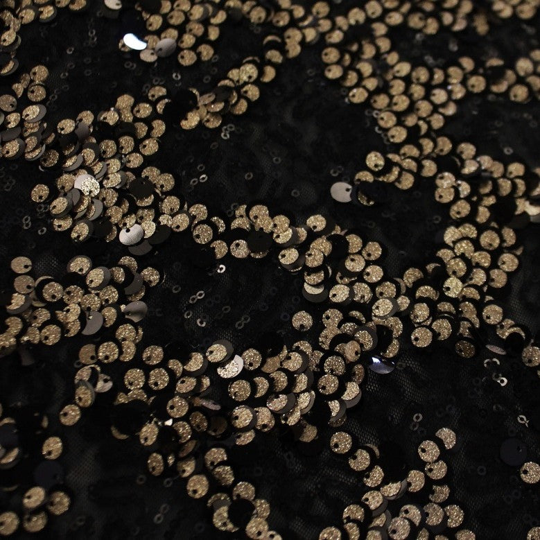 Fame Stretch Mesh Sequin Polyester Fabric - Embroidered Sequins, 50" Width, 2-Way Stretch (1 Yard)