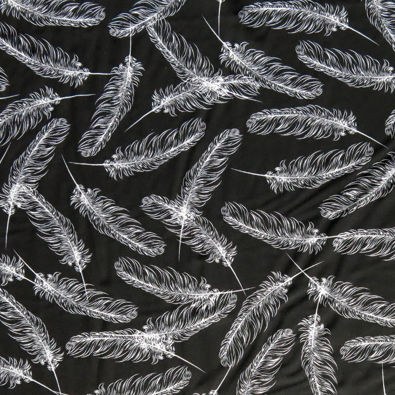 Nylon Spandex Swimsuit Fabric Feathers on Black