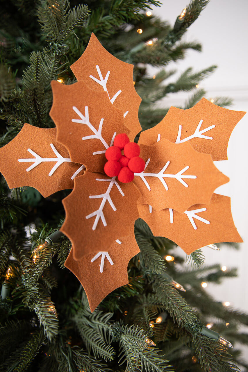 Gingerbread Poinsettia Stem with Red Berries 22 Inch Christmas Decor