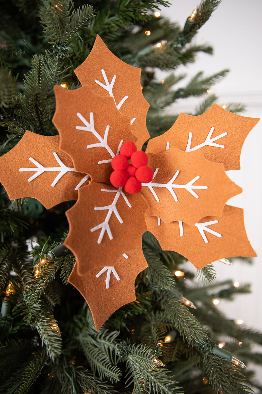 22” x 12" Gingerbread Poinsettia Stem with Red Berries