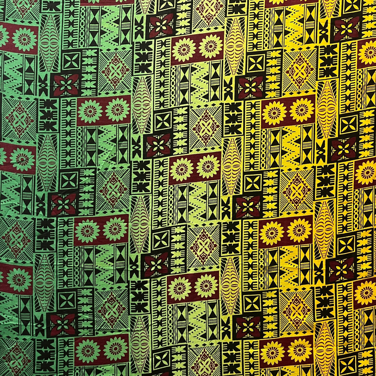 Fijian Tapa Barkcloth Cotton Fabric - Multicolored Ombre Tribal Print, 45" Width (1 Yard)